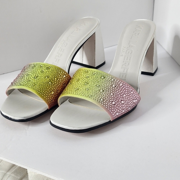 KARL LAGERFELD Women's Multi-Color Pera Rhinestone Heels Sandals Size 9.5 - Picture 6 of 9